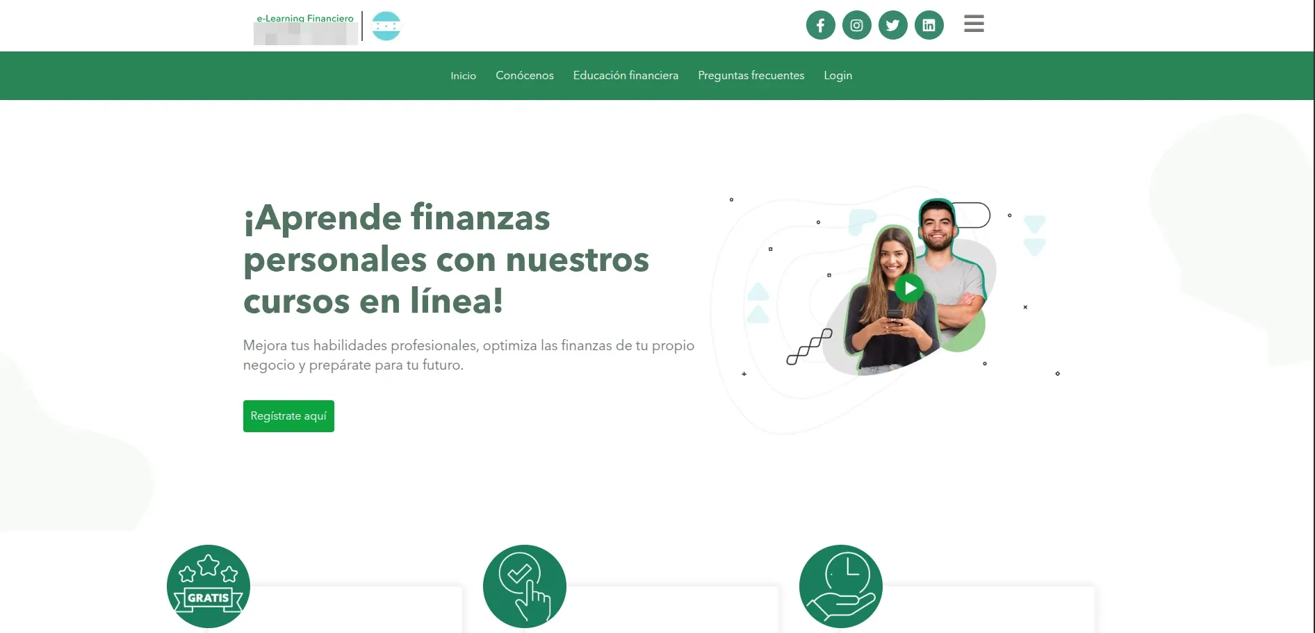 Portada pública de la plataforma de educación financiera en Honduras, con su oferta de cursos de finanzas personales en línea.